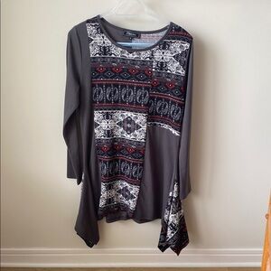Gray Asymmetrical Graphic Tunic